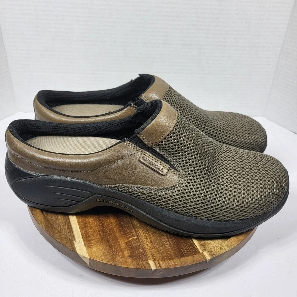 Merrell Encore Gust Mens 11.5 Brown Leather Mesh Slip On Mules J66271 - Picture 2 of 11